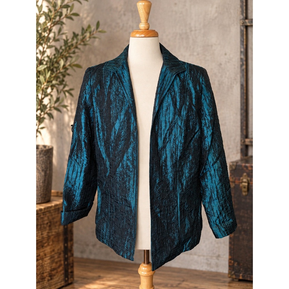 NWT Teal Iridescent Crinkle Art to Wear Evening Blazer Jacket Plus Size 16